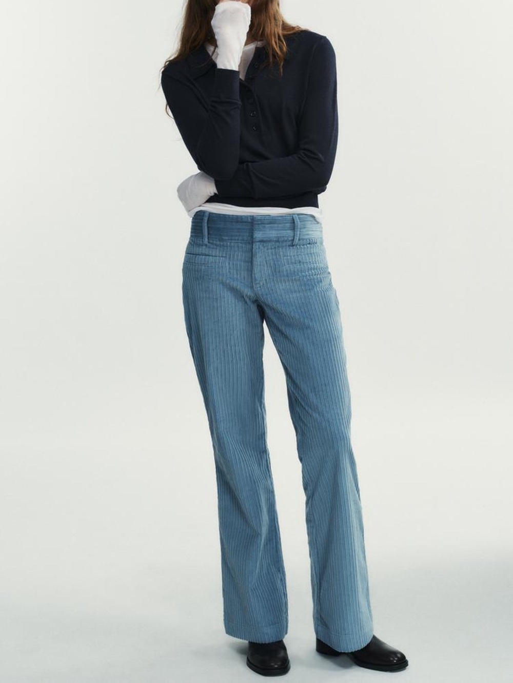 Zara Light Blue Corduroy Straight-Leg Jeans size M